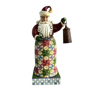Jim Shore Heartwood Creek 2008 "Holiday Bright" Quilted Santa Holding Lantern